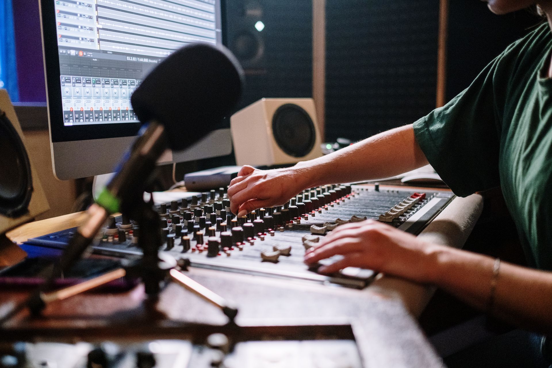 Workspace with design and audio equipment